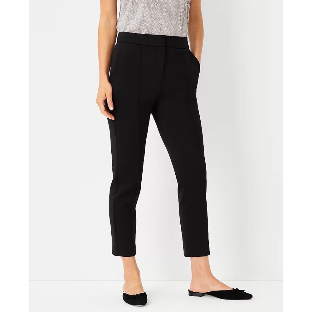 Ann Taylor Eva High Rise Ankle Pants Black Slim Leg Pintuck Trousers 6 NEW